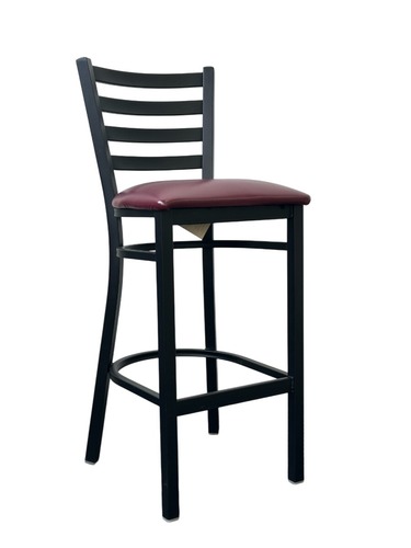 Black Metal Restaurant Stool Chair (Black/Burgandy) - Image 1