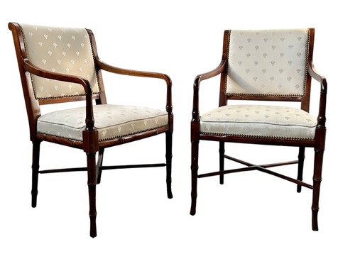 Pair of Hickory Chair Solid Faux Bamboo Frame Arm Chair - Image 1