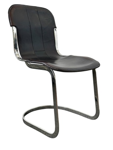 Restoration Hardware Rizzo Leather Dining Side Chair (Black/Chrome) - Image 1