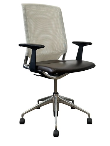 Vitra Meda Conference Chair (White Mesh/Brown Leatherette) - Image 1