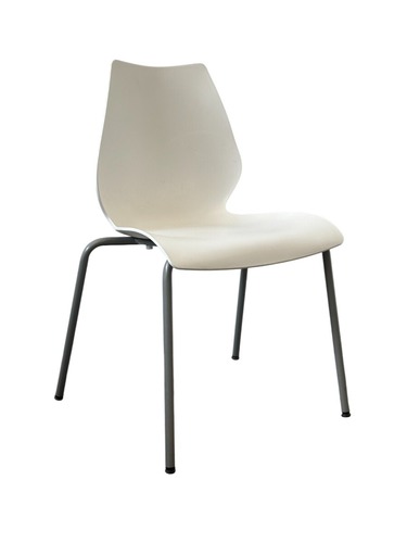 Plastic White Stack Chair (White/Silver) - Image 1
