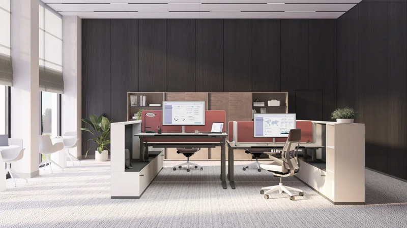 Steelcase Ology sit-stand desk, Acacia - Image 1
