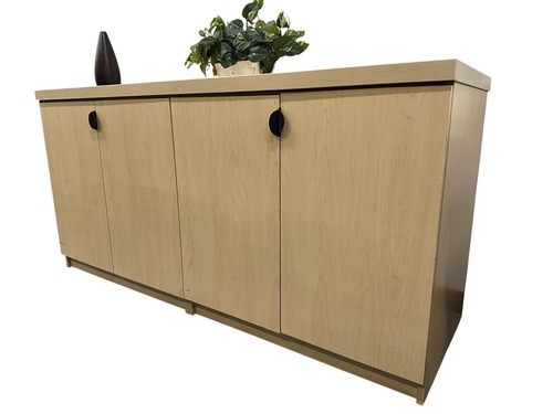 6' Maple Laminate Credenza with Black Handles - Image 1