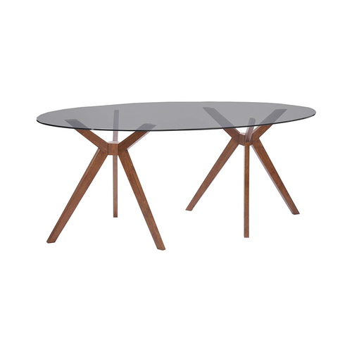Brunson Oval Glass Top Table with Wood Legs - Image 1