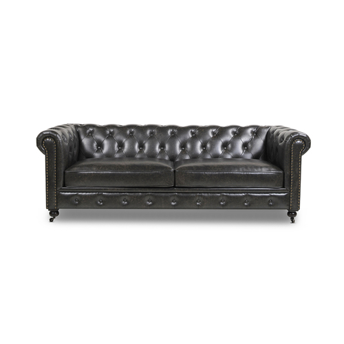'Higgins Chesterfield' Leather Tufted Sofa (w/ Rivets) - Image 1